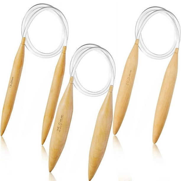 Juego de Agujas de Tejer Circulares de Bambú Agujas de Tejer Circulares de Gran TamañO Agujas Gigantes para Hilo Grueso TamañO EE. UU. 19, 35, 50