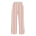 thumbnail image 6 of Lenpel Women's Casual Pants Elastic High Waisted Side Split Striped Straight Leg Pants Loose Trousers with Pockets, 6 of 6