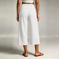 thumbnail image 4 of Capris for Women Mid Waisted Wide Leg Cropped Pants Casual Loose Side Tie Summer Vacation Trousers with Pockets White L, 4 of 7