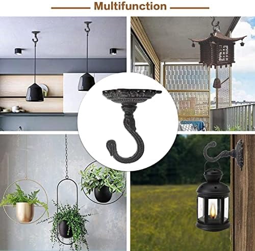 Heavy Duty Ceiling Hooks for Hanging Plants, 3PC Black 3.5x3.9Inch Large Cast Iron Ceiling Hooks, Antique Decorative Ceiling Swag Hooks for Hanging Planter Chandelier Wind Chime Lantern Hanger
