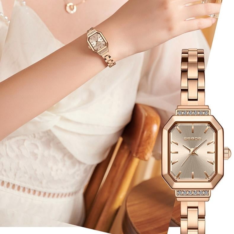 EXPLOJOY Quartz Square Watch for Women Fashion Simple Stainless Steel/Leather Waterproof Ladies Watch