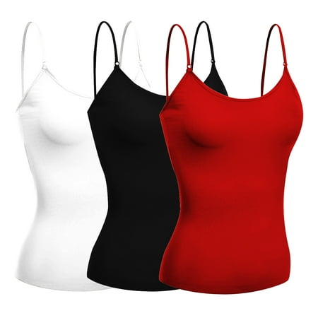 

Basic Women Short Cami Built-In Shelf Bra - 3 Pk - Black Red White Medium