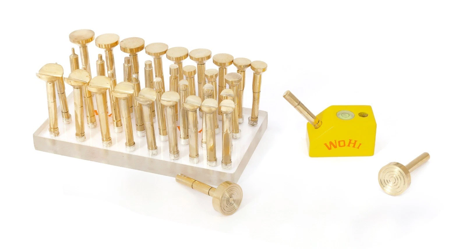 Wohi Innovations 36-Piece Gemstone Faceting Brass DOP Combo, 6mm & 6.35mm Compatible, Lapidary Tool Kit