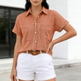 thumbnail image 2 of MYAOYI Womens Tops Gingham Checkered Short Sleeve Shirts, Button Down with Pockets, 2 of 7