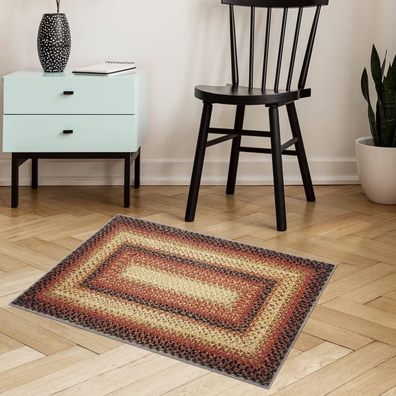 Senfot 2x3 Small Braided Printed Doormat Washable Boho Farmhouse Geometric Rug Non-Slip Indoor Outdoor Mat Red