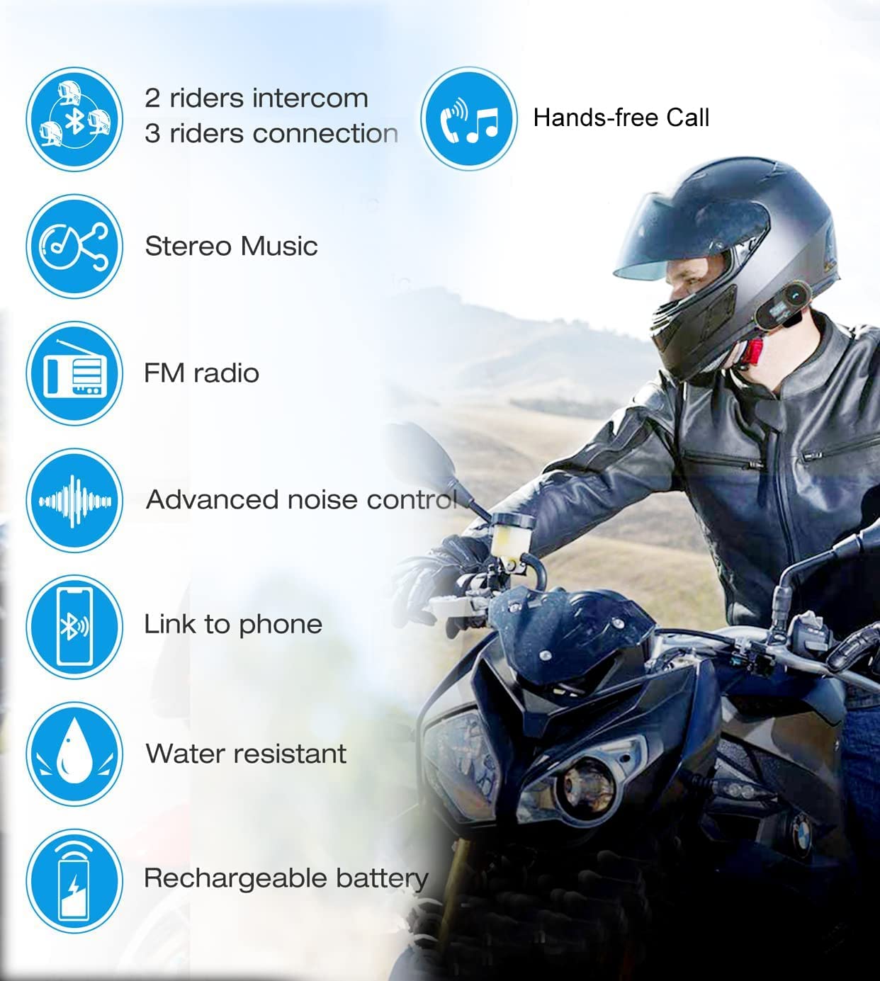 FreedConn TCOM-SC Motorcycle Helmet Bluetooth Intercom Headset Communication  Systems Kit, for or Riders, LCD Screen/FM Radio/Mobile phone/MP3/GPS  Connective/Range 800m Handsfree (2 Set)