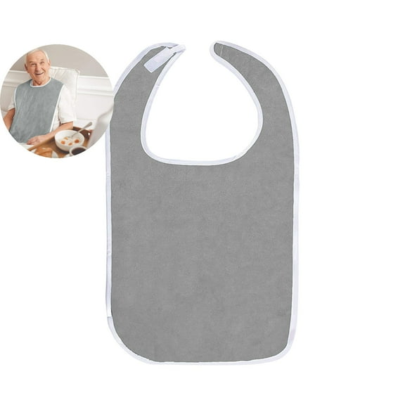 VQPeo Adult Bibs for Elderly Women Men Terry Cloth Bib for Eating Adjustable Bib Clothing Protectors(Gray)