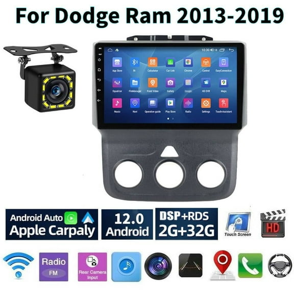 Car Stereo Radio for Dodge Ram 2013-2019 Android 13 9inch Touch Screen Radio Replacement Support Wireless Carplay Android Auto Navigation Bluetooth Radio WiFi Audio Video 2 32G, Manual AC Carply