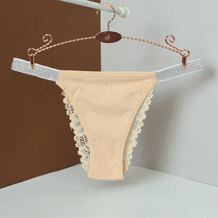 Panties for Women Waisted Triangle Lace Low-Waisted Solid Color Thong Open-End Brief Easy Care Soft Panties