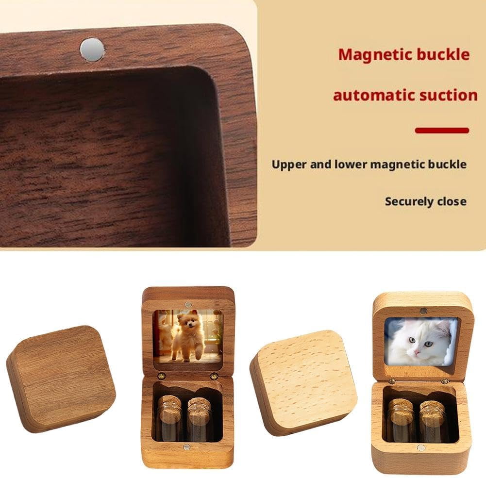 Customized Wooden Box for Ashes - Small Glass Urn for Pets Ashes Keepsake,Personalized Pet Hair Keepsake Box,Wooden Pet Fur Memorial Boxs with Photo,Gifts for Pet Lovers Friends