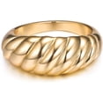 thumbnail image 5 of YAZI 18k Gold Plated Croissant Braided Twisted Signet Chunky Dome Ring Stacking Star Band for Women and Men Statement Wedding Ring Minimalist Jewelry Size 5 to 10, 5 of 13