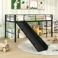 thumbnail image 2 of Gymax Twin Metal Loft Bed with Slide Guardrails Built-in Ladder Low Bed Frame Black, 2 of 10