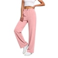 thumbnail image 4 of Nhthy Women's Summer Linen Loose Pants Straight Leg Trousers Button Elastic Waist Pockets Pink M, 4 of 9