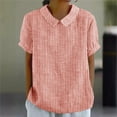 thumbnail image 5 of Lmnyox Women's Linen Shirt Summer Casual Striped Short Sleeve Tops Cotton Linen Collared Beach Blouse Clothes, 5 of 6