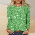 thumbnail image 2 of ibuvkizy Womens Tops,Long Sleeve Shirts for Women,Ladies' Shiny Printed Casual Pullover Classic Long Sleeved Round Neck Top Green,XXL, 2 of 4