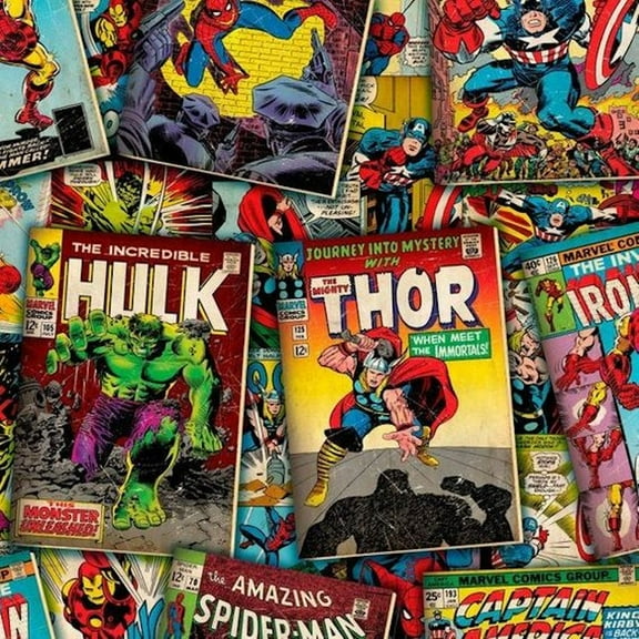 Springs Creative Marvel Comic Retro Covers Multicolor 100% Cotton Fabric by 1/2 of a Yard