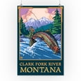 thumbnail image 2 of Clark Fork River, Montana, Angler Fly Fishing Scene (Leaping Trout) (16x24 Giclee Gallery Art Print, Vivid Textured Wall Decor), 2 of 3