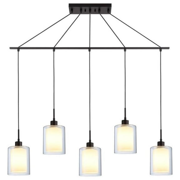 Woodbridge Lighting Alaina 5-Light Glass Linear Pendant in Bronze/Opal