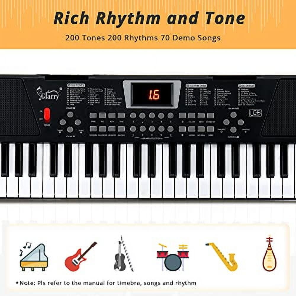 GLARRY 54 Lighted Keys Electric Keyboard Piano for Beginners Portable Music Keyboard Baby with Music Stand, Microphone, Power Supply, Headphone