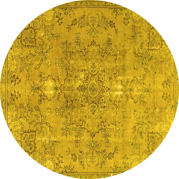 Ahgly Company Machine Washable Indoor Round Persian Yellow Traditional Area Rugs, 3' Round