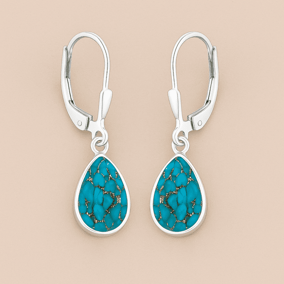 Sterling Silver Blue Copper Turquoise Dangle Earrings for Women – Handmade Teardrop Gemstone Drop Earrings | Southwestern Boho Jewelry, 925 Silver Gift for Her