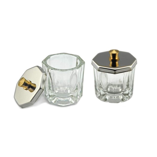ConStore - 2 platos de cristal con tapa, mini cuencos, herramientas para decoración de uñas, equipo transparente para mezclar polvo líquido