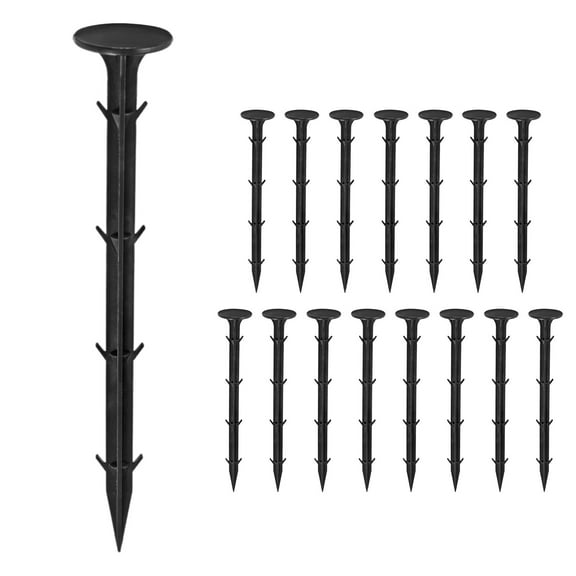 Uxcell 16-Pack Survey Markers Garden Stakes, 1.3 x 7.9 Inch Plastic Low Profile Survey Stakes Anchors Spikes for Tarpaulin/Lawn Border [Black]