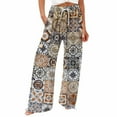 thumbnail image 2 of Women's Casual Pants Women'S Boho Wide Leg Palazzo Pants Womens Cotton Casual Loose Pants Comfy Work Pants With Long Casual Wide Leg,Brown Women's Casual Pants S, 2 of 5