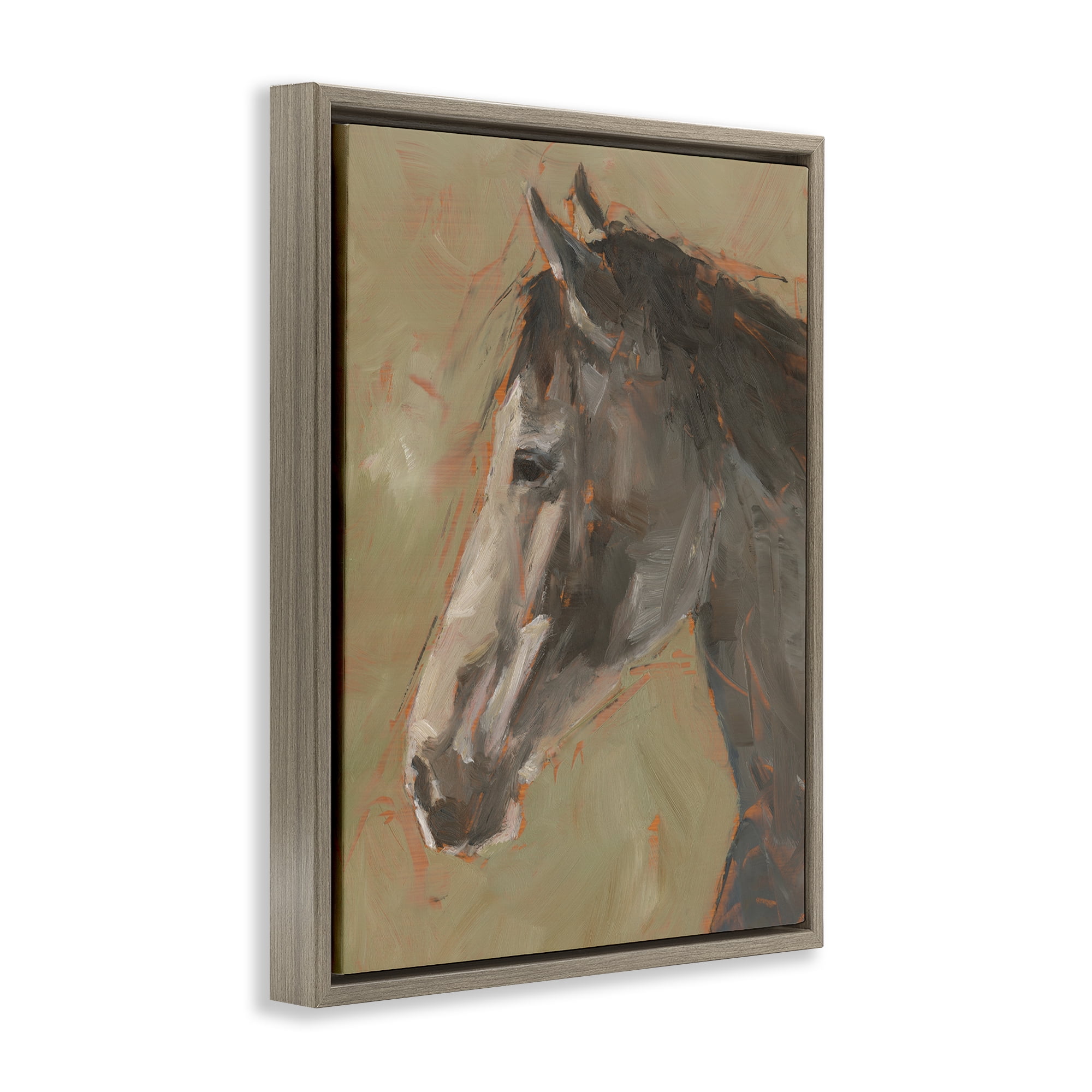 Stupell Industries Neutral Brown Horse Animals Painting Brown Floater Framed Canvas Art Print Wall Art, 25 x 31