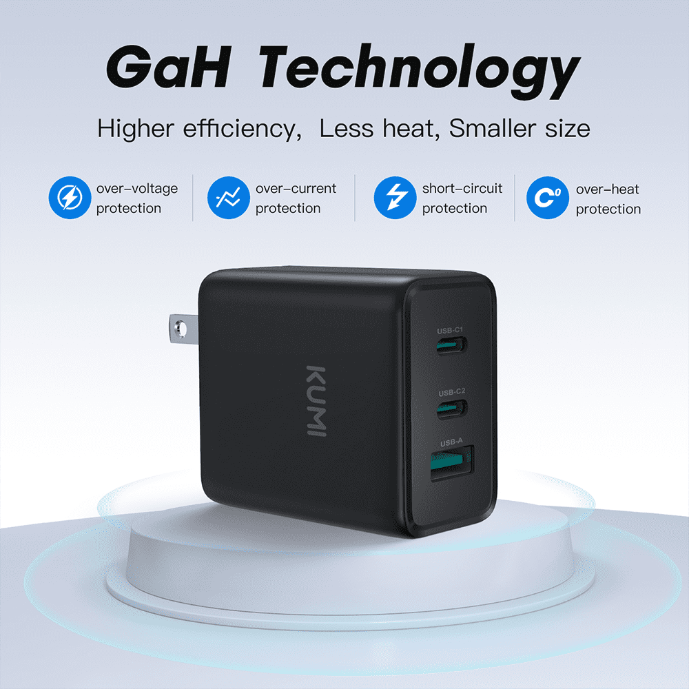 KUMI GaN 65W PD Fast Wall Charger Fast Wall Charger TypeC 3-Port Power Adapter
