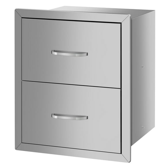 Double Drawer Stainless Steel Outdoor Kitchen Cabinets - Durable Storage for Patios & BBQ Areas (18" W x 20.5" H x 12.5" D)