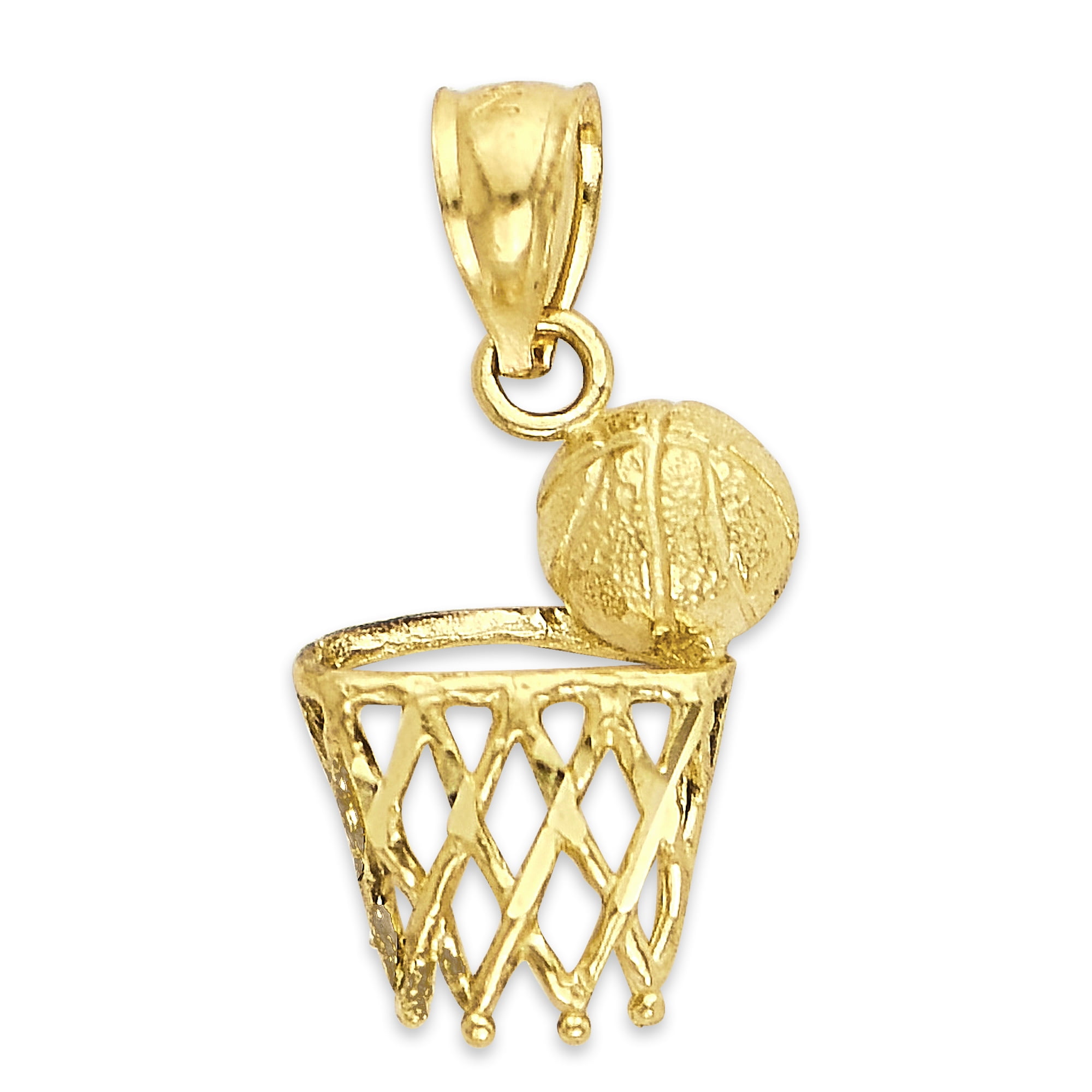 10k Solid Gold Basketball Hoop Pendant for Necklace, Athletic Jewelry