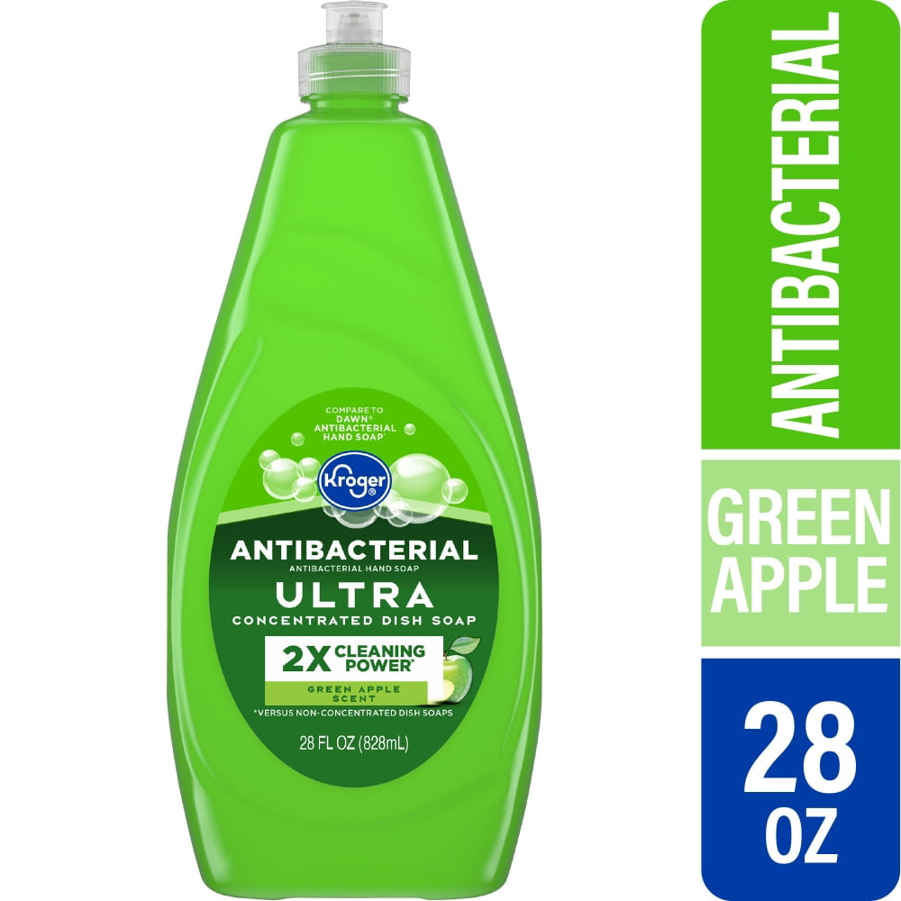 Kroger Ultra Concentrated Antibacterial Liquid Dish Soap Green Apple Scent 28 fl oz - 3 count