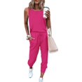 thumbnail image 1 of Rose Rouge TG Ensemble Deux Pièces pour Femmes Tenue Décontractée d'Été Sans Manches Col Rond et Pantalons de Survêtement Tenue de Détente, 1 of 5