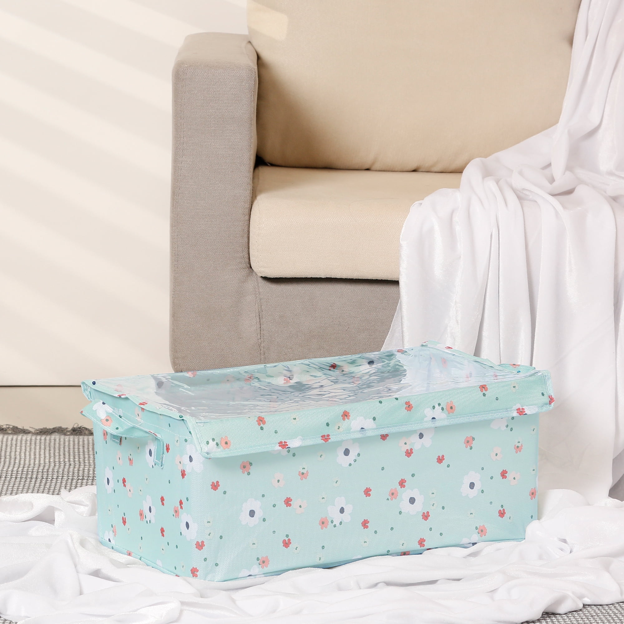 Unique Bargains Fabric Storage Bins with Handles Collapsible Basket Green Not Lids