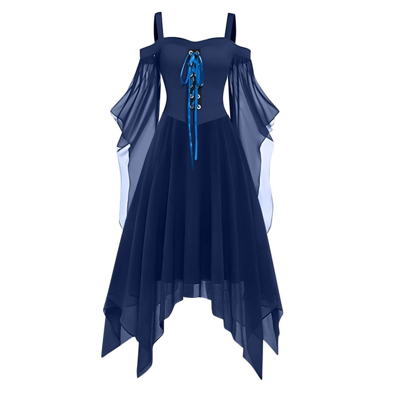 blue vampire dress Navy Blue Victorian Gothic Vampire Baroque Gown Unique Haute Couture  Wedding Ball Masquerade Satin Lace Embroidered Tattered Dress Halloween