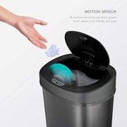 NINESTARS DZT-50-9BK Automatic Touchless Infrared Motion Sensor Trash Can, 13.2 Gal 50L, Black Steel Base (Oval, Black Lid)