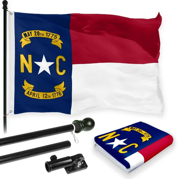 G128 Combo Pack: 6 Feet Tangle Free Spinning Flagpole (Black) North Carolina State Flag 3x5 ft Printed 150D Brass Grommets (Flag Included) Aluminum Flag Pole