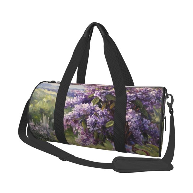 Fotbe Lilacs Teapot Scenic Painting Bolsa Deportiva de Lona Plegable con Estampado, Bolsa de Gimnasio con Bolsillo Seco/Húmedo, Bolsa de Viaje Ultraligera de Gran Capacidad