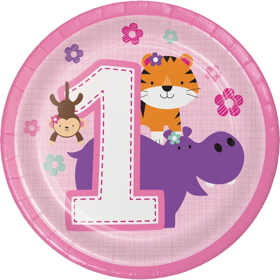 One is Fun Girl Dessert Plates, 8pk