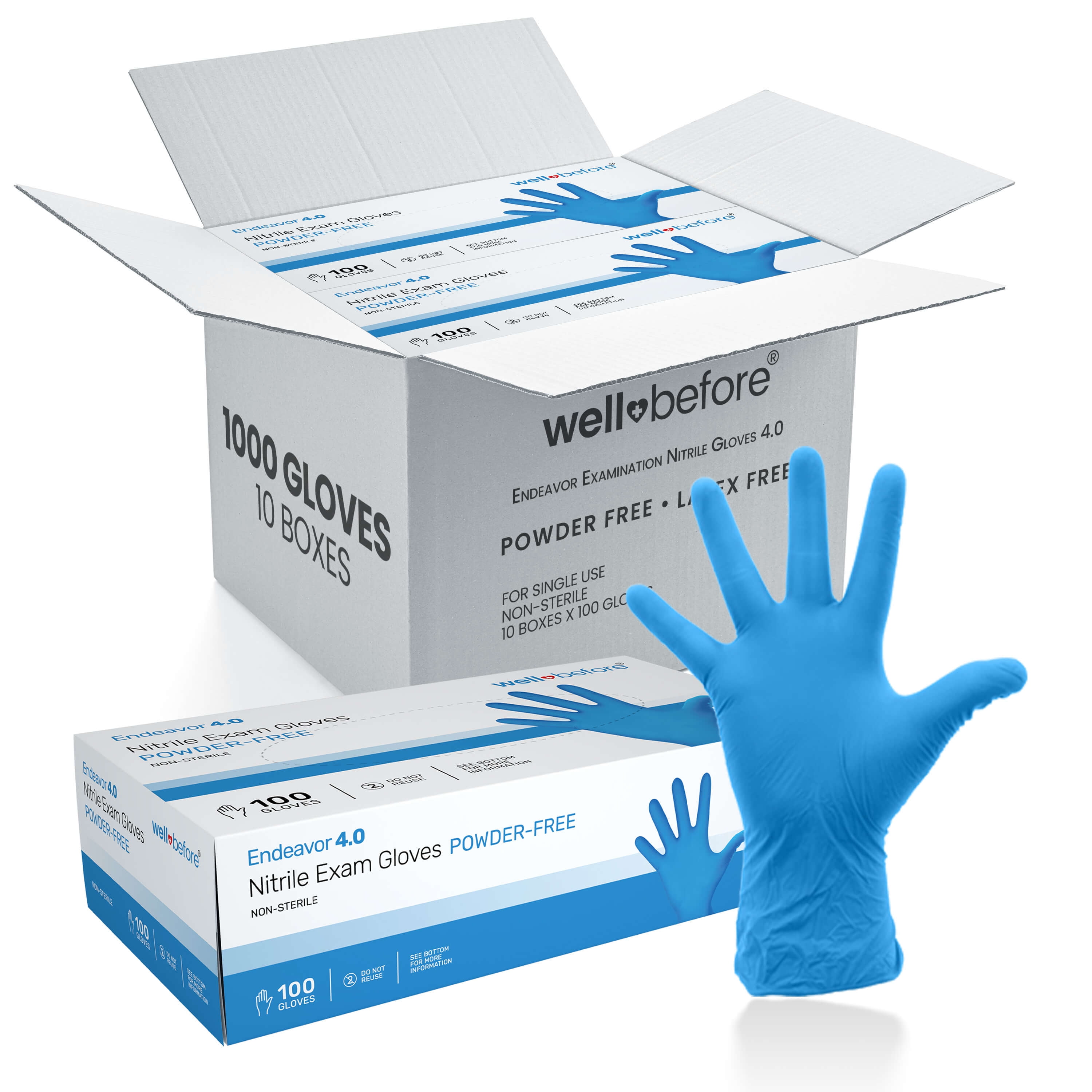 WellBefore Blue Nitrile Disposable Gloves - Medium 1000 Ct. - Powder & Latex-Free