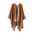 thumbnail image 5 of Naierhg Winter Scarf Women Autumn Cape Knitting Cardigan Printing Loose Irregular Hem Warm Soft Print Bohemian Women Autumn Cloak Women Garment Brown, 5 of 8