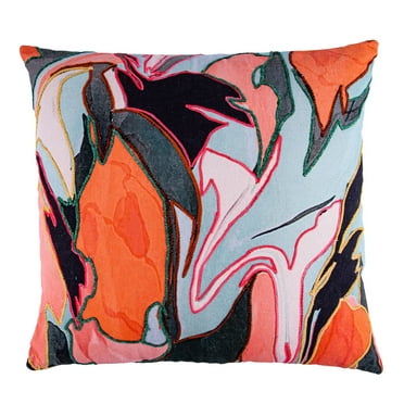 Boho Style Floral Printed Cotton Embroidered Square Decorative Pillow