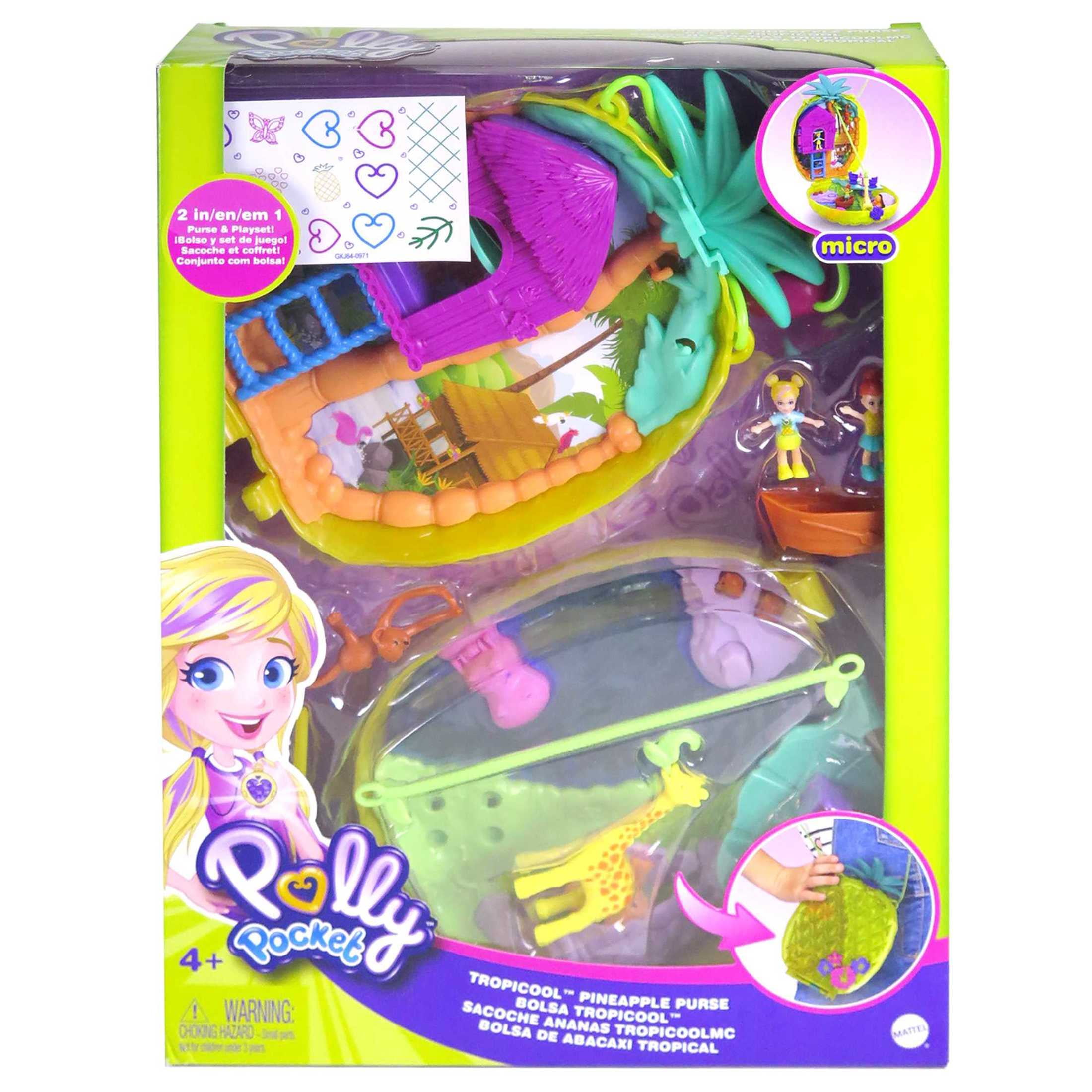 Polly Pocket 2-in-1 Pineapple Purse Playset with Micro Polly and Lila Dolls and Accessories