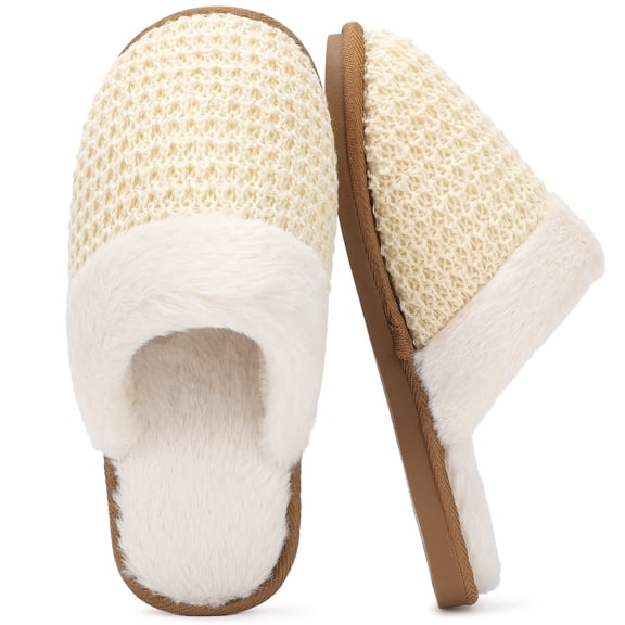 Women Cozy Fuzzy Slippers with Memory Foam Winter House Shoes Soft Warm Beige Size 8