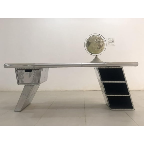 NauticalMart Large Aviator Executive Desk - Drawer Shelving - Aircraft Wing (68 Inches)