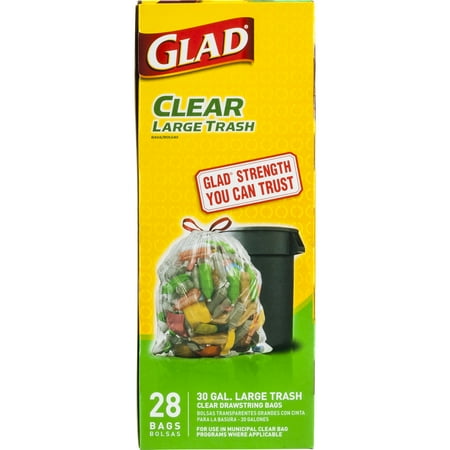Glad Large Drawstring Recycling Bags - 30 gal Clear Trash Bag - 28 ct