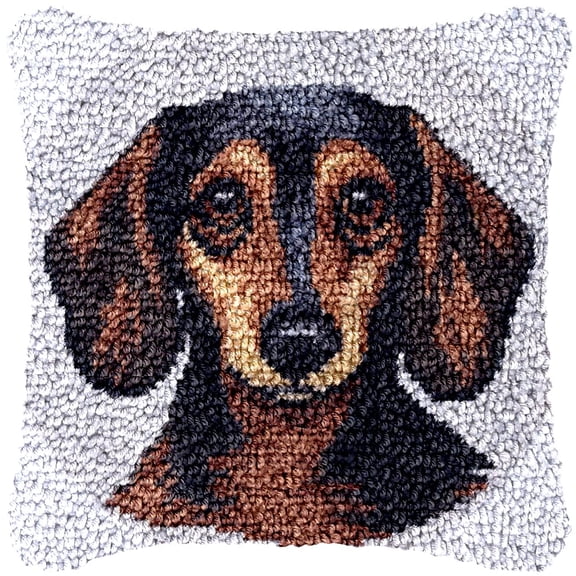 Dachshund Latch Hook kits Pillow Color Printed Canvas Cushion Crochet Yarn Needlework Hook Latch Kit DIY Embroidery Pillowcase Rug Cover Home Sofa Christmas Decor 43x43cm(2)