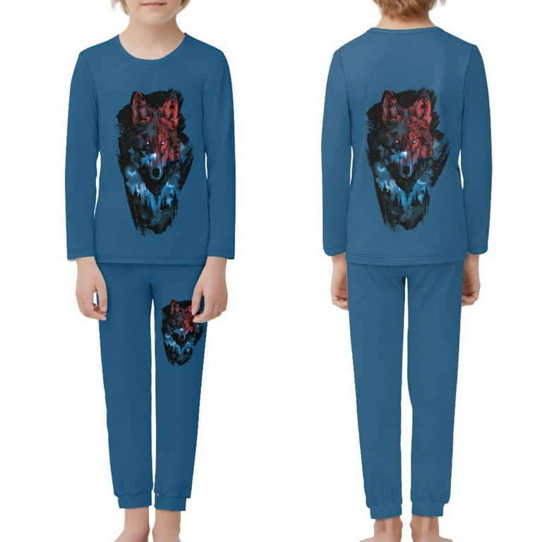 DISNIMO Dack Blue Wolf Pajamas for Kids Girls Pjs 14t Boys Pajamas Long Sleeve Pj Set Kids Girls 2 Piece Set Sleepwear for Kids Pajama Sets Boys