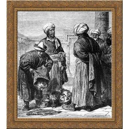 Turkmens representing war trophies to Khiva khan 24x20 Gold Ornate Wood Framed Canvas Art by Vasily Vereshchagin
